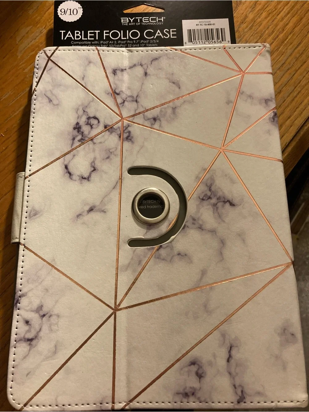 ByTech White Marble Tablet Folio Case with Rose Gold Geometric Accents New